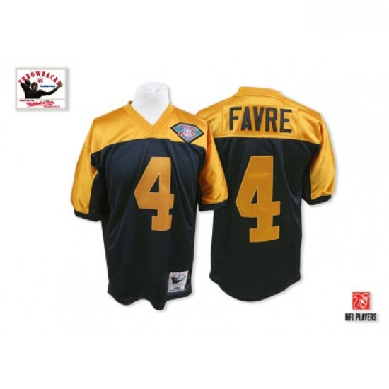 Mitchell and Ness Green Bay Packers 4 Brett Favre Authentic Navy BlueGold With 75th Patch Throwback 