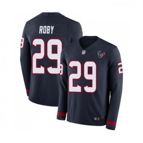 Men Houston Texans 29 Bradley Roby Limited Navy Blue Therma Long