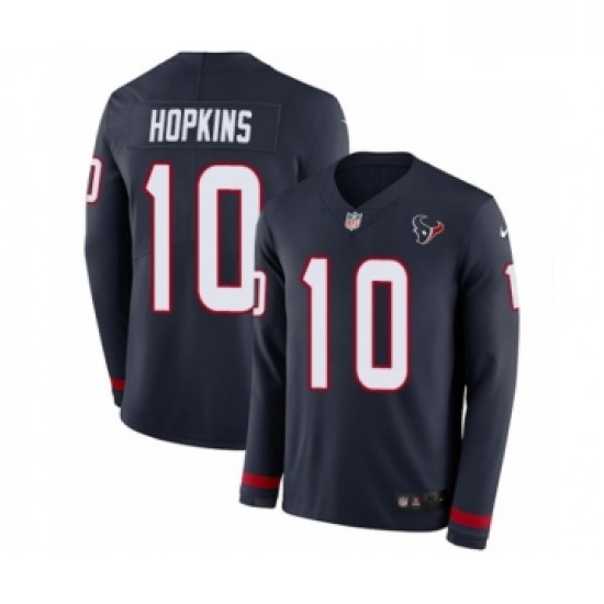 Men Nike Houston Texans 10 DeAndre Hopkins Limited Navy Blue Therma Long Sleeve NFL Jersey