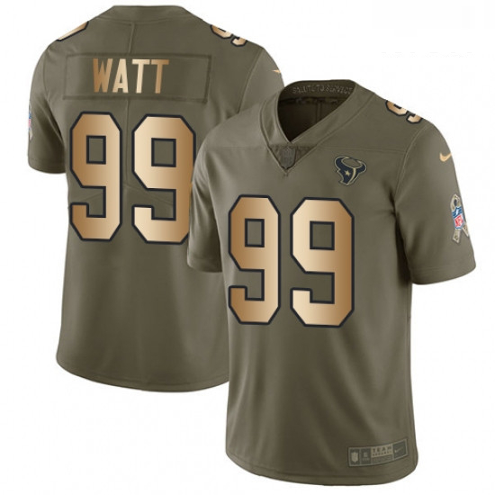 Men Nike Houston Texans 99 JJ Watt Limited OliveGold 2017 Salute to Service NFL Jersey