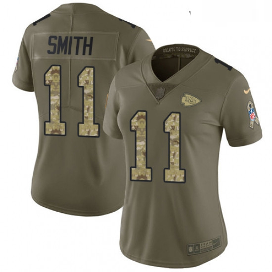 Womens Nike Kansas City Chiefs 11 Alex Smith Limited OliveCamo 2017 Salute to Service NFL Jersey