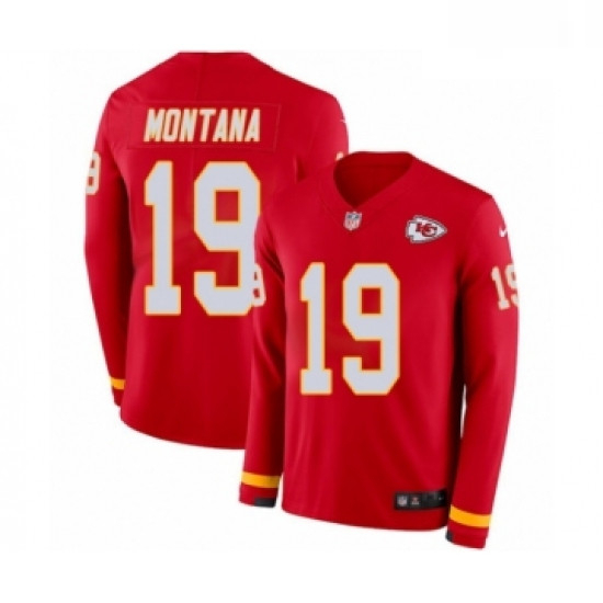 Men Nike Kansas City Chiefs 19 Joe Montana Limited Red Therma Long Sleeve NFL Jersey