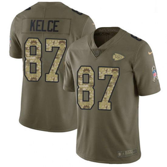 Youth Nike Kansas City Chiefs 87 Travis Kelce Limited OliveCamo 2017 Salute to Service NFL Jersey