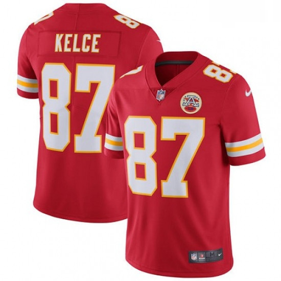 Men Nike Kansas City Chiefs 87 Travis Kelce Red Team Color Vapor Untouchable Limited Player NFL Jers