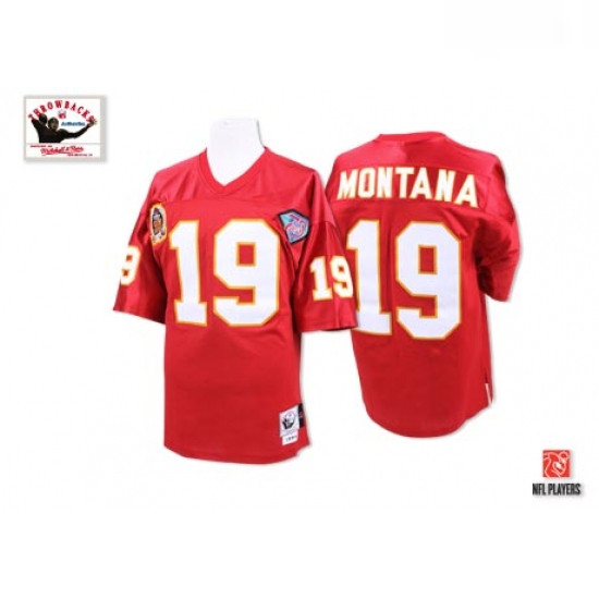 Mitchell and Ness Kansas City Chiefs 19 Joe Montana Red 75th Anniversary Authentic Throwback NFL Jer