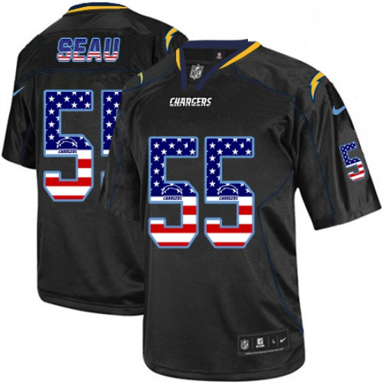 Men Nike Los Angeles Chargers 55 Junior Seau Elite Black USA Flag Fashion NFL Jersey