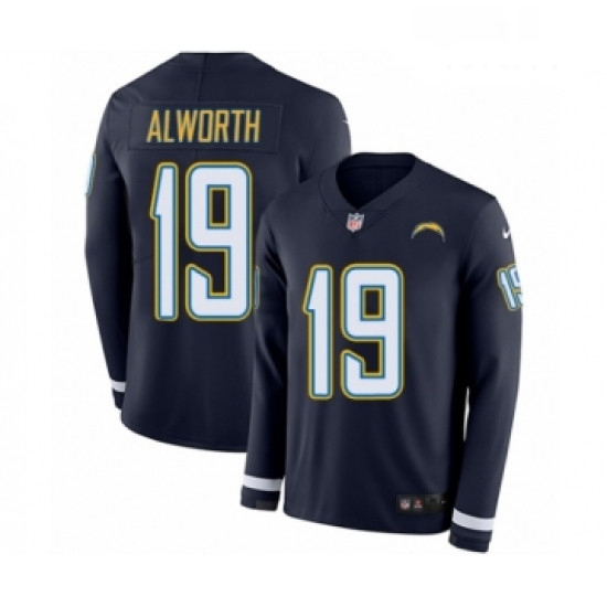 Men Nike Los Angeles Chargers 19 Lance Alworth Limited Navy Blue Therma Long Sleeve NFL Jersey