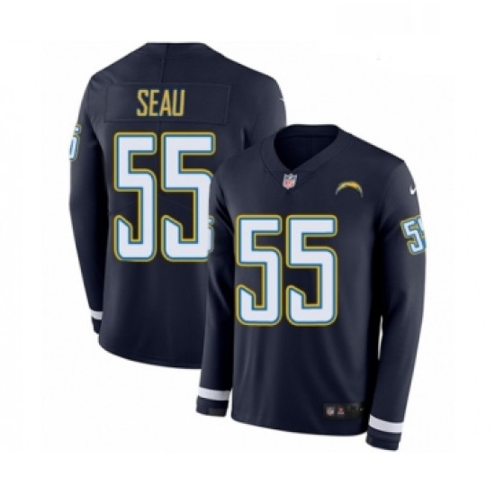 Men Nike Los Angeles Chargers 55 Junior Seau Limited Navy Blue Therma Long Sleeve NFL Jersey