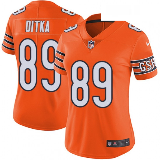 Womens Nike Chicago Bears 89 Mike Ditka Limited Orange Rush Vapor Untouchable NFL Jersey