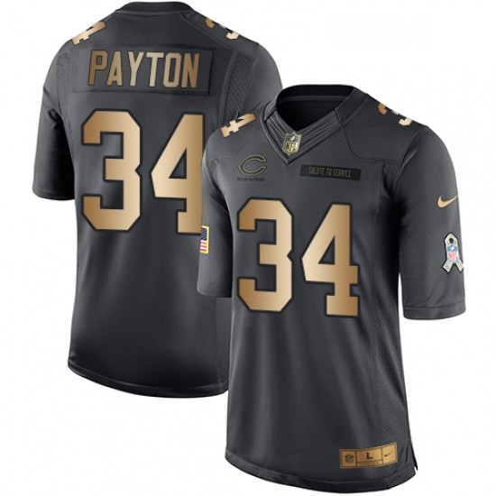 Mens Nike Chicago Bears 34 Walter Payton Limited BlackGold Salute to Service NFL Jersey