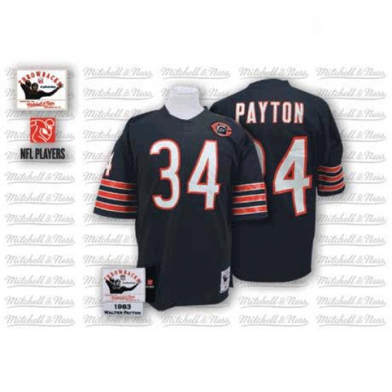 Mitchell and Ness Chicago Bears 34 Walter Payton Blue Team Color Big Number With Bear Patch Authenti