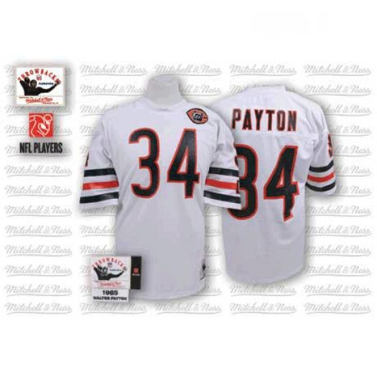 Mitchell and Ness Chicago Bears 34 Walter Payton White Big Number with Bear Patch Authentic Throwbac