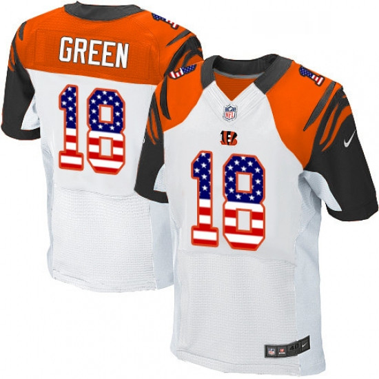 Mens Nike Cincinnati Bengals 18 AJ Green Elite White Road USA Flag Fashion NFL Jersey