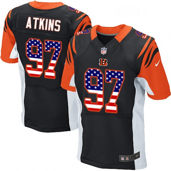 Mens Nike Cincinnati Bengals 97 Geno Atkins Elite Black Home USA Flag Fashion NFL Jersey