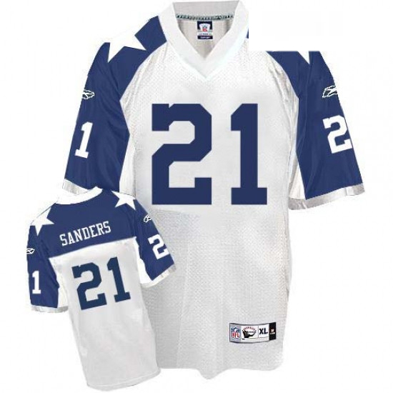 Reebok Dallas Cowboys 21 Deion Sanders White Thanksgiving Replica Throwback NFL Jersey