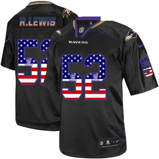 Mens Nike Baltimore Ravens 52 Ray Lewis Elite Black USA Flag Fashion NFL Jersey