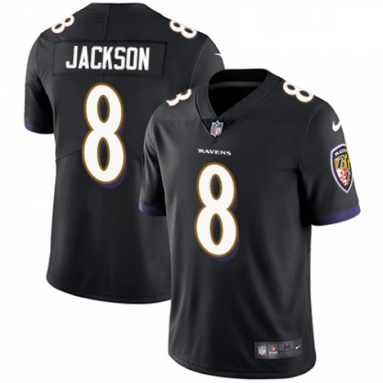 Mens Nike Baltimore Ravens 8 Lamar Jackson Black Alternate Vapor Untouchable Limited Player NFL Jers