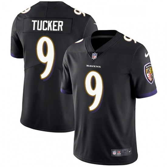 Mens Nike Baltimore Ravens 9 Justin Tucker Black Alternate Vapor Untouchable Limited Player NFL Jers