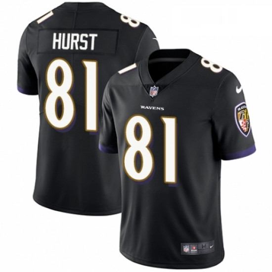 Youth Nike Baltimore Ravens 81 Hayden Hurst Black Alternate Vapor Untouchable Limited Player NFL Jer