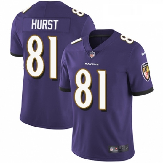 Youth Nike Baltimore Ravens 81 Hayden Hurst Purple Team Color Vapor Untouchable Limited Player NFL J