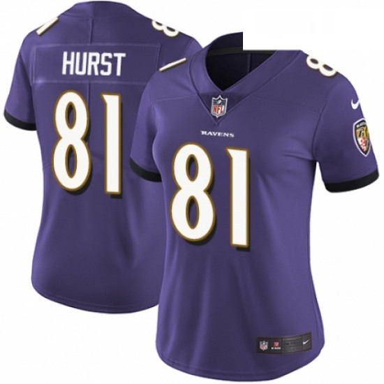 Womens Nike Baltimore Ravens 81 Hayden Hurst Purple Team Color Vapor Untouchable Limited Player NFL 