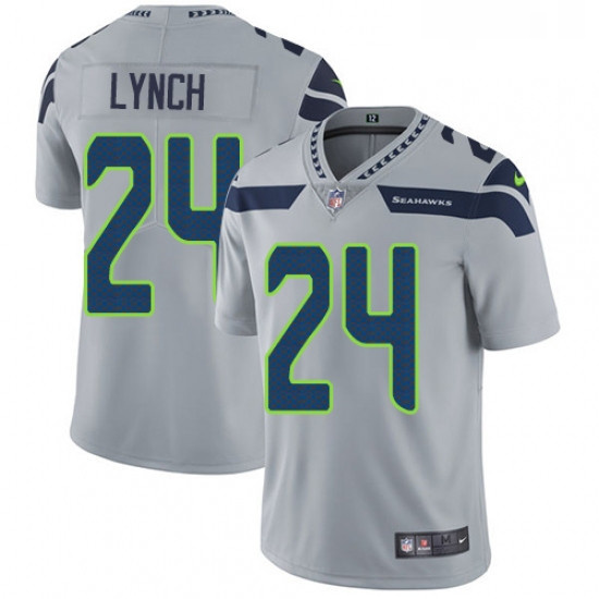 Mens Nike Seattle Seahawks 24 Marshawn Lynch Grey Alternate Vapor Untouchable Limited Player NFL Jer