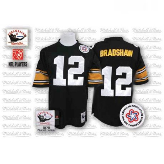 Mitchell And Ness Pittsburgh Steelers 12 Terry Bradshaw Black Team Color Authentic Throwback NFL Jer