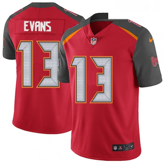 Mens Nike Tampa Bay Buccaneers 13 Mike Evans Red Team Color Vapor Untouchable Limited Player NFL Jer