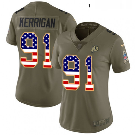 Womens Nike Washington Redskins 91 Ryan Kerrigan Limited OliveUSA Flag 2017 Salute to Service NFL Je