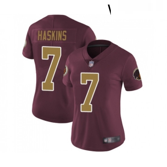 Womens Washington Redskins 7 Dwayne Haskins Burgundy Red Gold Number Alternate 80TH Anniversary Vapo