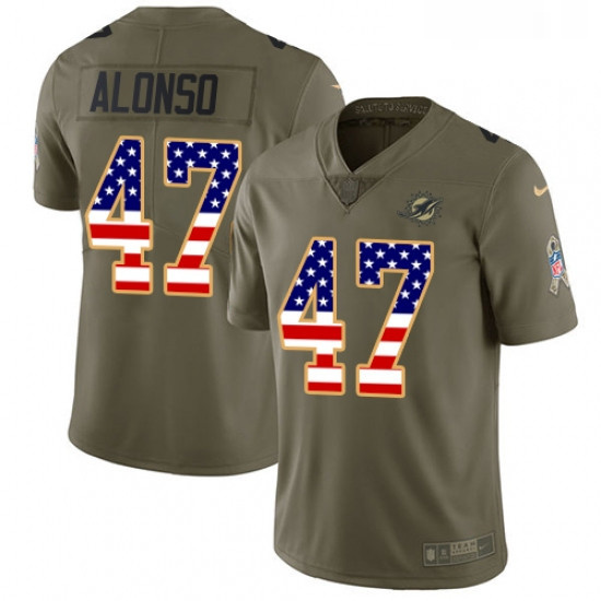 Youth Nike Miami Dolphins 47 Kiko Alonso Limited OliveUSA Flag 2017 Salute to Service NFL Jersey