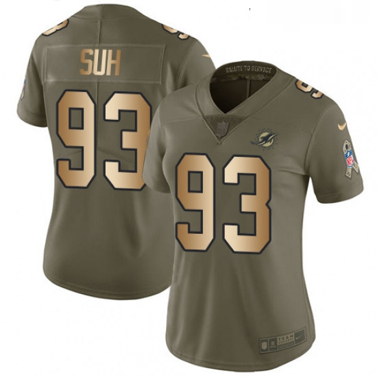 Womens Nike Miami Dolphins 93 Ndamukong Suh Limited OliveGold 20