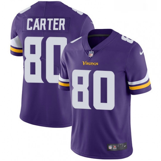 Mens Nike Minnesota Vikings 80 Cris Carter Purple Team Color Vapor Untouchable Limited Player NFL Je