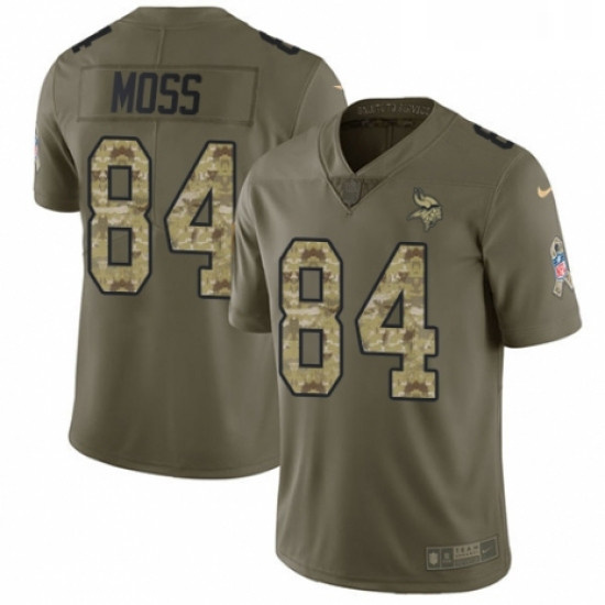 Mens Nike Minnesota Vikings 84 Randy Moss Limited OliveCamo 2017 Salute to Service NFL Jersey