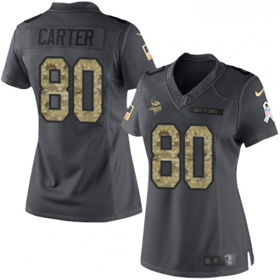 Womens Nike Minnesota Vikings 80 Cris Carter Limited Black 2016 Salute to Service NFL Jersey