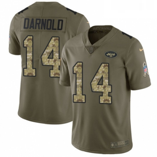 Mens Nike New York Jets 14 Sam Darnold Limited OliveCamo 2017 Salute to Service NFL Jersey