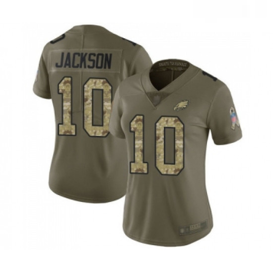 Womens Philadelphia Eagles 10 DeSean Jackson Limited Olive Camo 2017 Salute to Service Football Jers