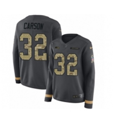 Womens Nike Seattle Seahawks 32 Chris Carson Limited Black Salute to Service Therma Long Sleeve NFL 