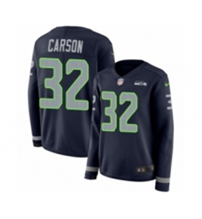 Womens Nike Seattle Seahawks 32 Chris Carson Limited Navy Blue Therma Long Sleeve NFL Jersey