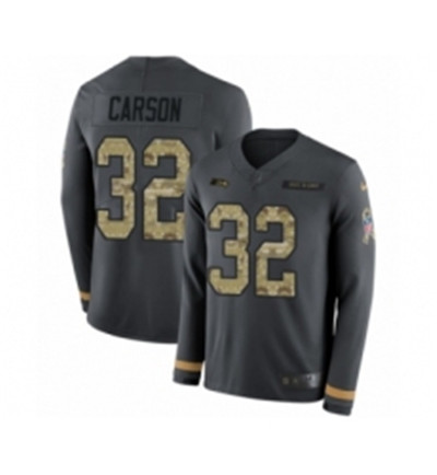 Youth Nike Seattle Seahawks 32 Chris Carson Limited Black Salute to Service Therma Long Sleeve NFL J