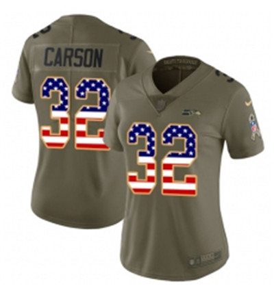 Womens Nike Seattle Seahawks 32 Chris Carson Limited OliveUSA Flag 2017 Salute to Service NFL Jersey