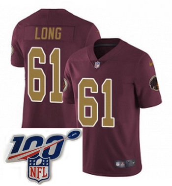 Youth Nike Washington Redskins 61 Spencer Long Burgundy RedGold Number Alternate 80TH Anniversary Va