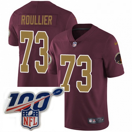 Youth Nike Washington Redskins 73 Chase Roullier Burgundy Red Gold Number Alternate 80TH Anniversary