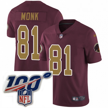 Youth Nike Washington Redskins 81 Art Monk Burgundy RedGold Number Alternate 80TH Anniversary Vapor 