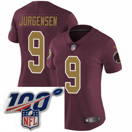 Womens Nike Washington Redskins 9 Sonny Jurgensen Burgundy RedGold Number Alternate 80TH Anniversary