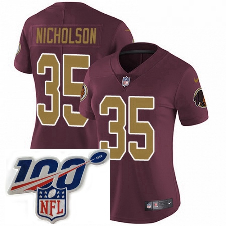 Womens Nike Washington Redskins 35 Montae Nicholson Burgundy RedGold Number Alternate 80TH Anniversa