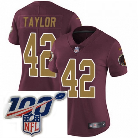 Womens Nike Washington Redskins 42 Charley Taylor Burgundy RedGold Number Alternate 80TH Anniversary