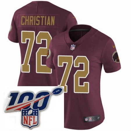 Womens Nike Washington Redskins 72 Geron Christian Burgundy RedGold Number Alternate 80TH Anniversar