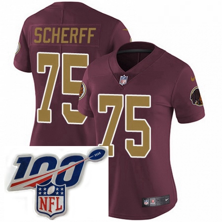 Womens Nike Washington Redskins 75 Brandon Scherff Burgundy RedGold Number Alternate 80TH Anniversar