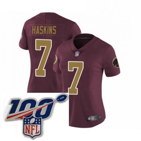 Womens Washington Redskins 7 Dwayne Haskins Burgundy Red Gold Number Alternate 80TH Anniversary Vapo